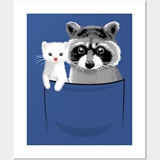 Raccoon and ferret in pocket Posters and Art